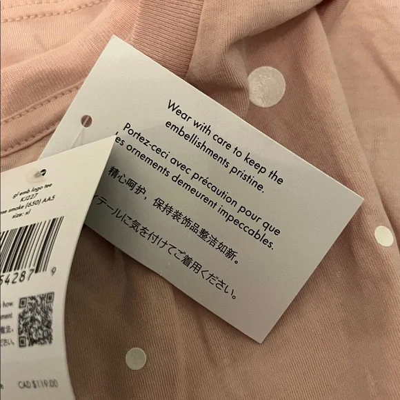 NWT, KATE SPADE ROSE SMOKE EMBELLISHED TEE SHIRT SIZE XL - Picture 7 of 8